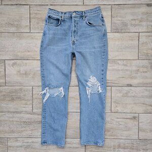 Agolde Riley High Rise Straight Crop Distressed Knee Jeans 29